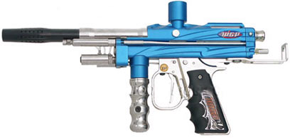 WGP Outcast, paintball gun, silver and blue